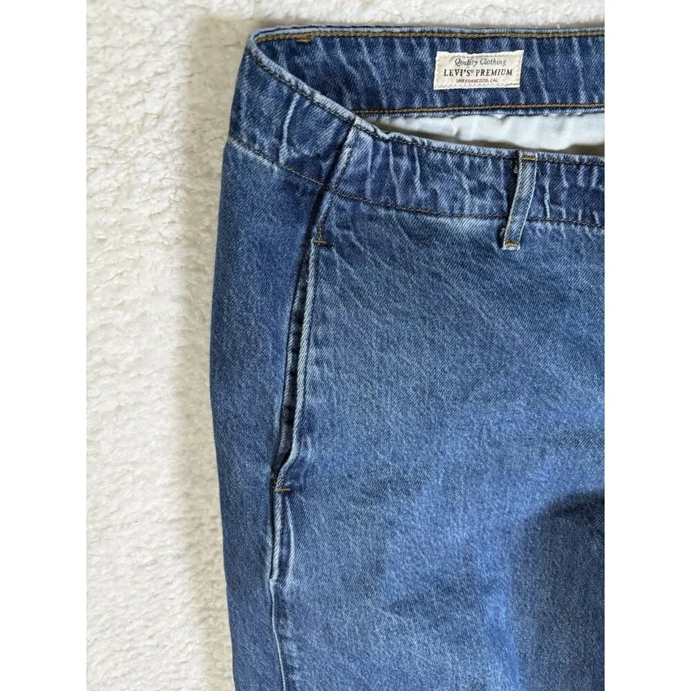 Levis Baggy Jeans Womens 38x31 Blue Premium Mile High Cropped Wide Leg Denim